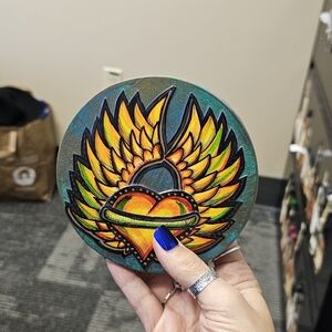 Original Art Mexican Style - Heart with Wings Office Desk Art